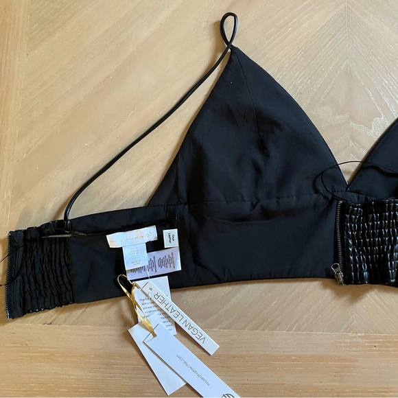 HOUSE OF HARLOW 1960 Black Vegan Leather Bralette Crop Top 10 NWT - Picture 3 of 8
